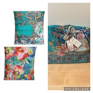 Mona Raquel Reversible Set of 2 Hand Quilted Shams 26" x 20" w/Drawstring Bag
